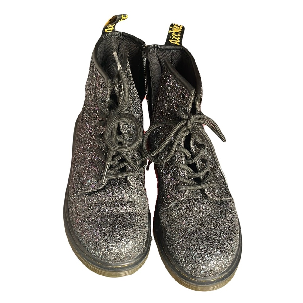 Dr. Martens Boots Glitter J Black Glitter Lace Up Zipper Kids size 2 Docs
